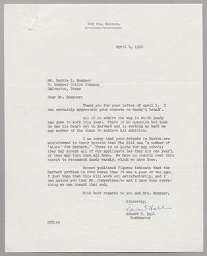 [Letter from Edward T. Hall to Harris L. Kempner, April 4, 1960]