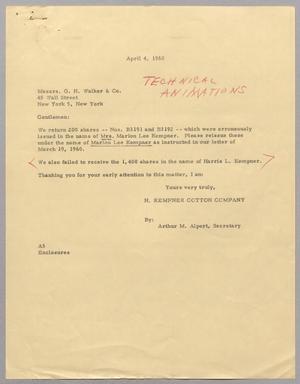 [Letter from Arthur M. Alpert to Messrs. G. H. Walker & Co., April 4, 1960]