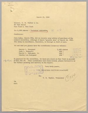 [Letter from T. E. Taylor to Messrs. G. H. Walker & Co., March 19, 1960]