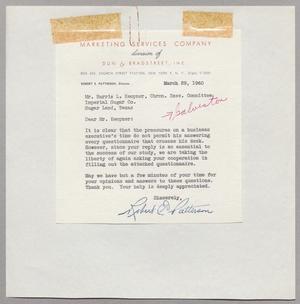 [Letter from Robert E. Patterson to Harris L. Kempner, March 29, 1960]