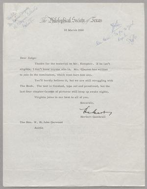 [Letter from Herbert Gambrell to Judge, March 22, 1960]