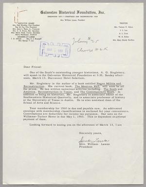 [Letter from the Galveston Historical Foundation, Inc., March 1960]