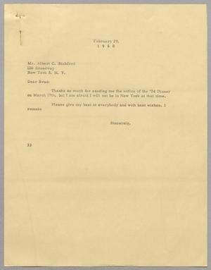 [Letter from Harris Leon Kempner to Albert C. Bickford, February 29, 1960]
