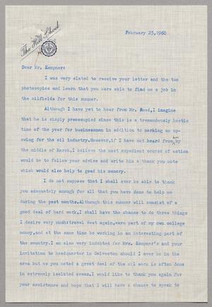 [Letter from John Herrick to Harris L. Kempner, February 23, 1960]
