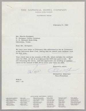 [Letter from Richard A. Klaerner to Harris Leon Kempner, February 17, 1960]
