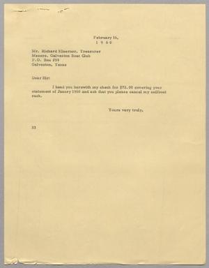 [Letter from Harris Leon Kempner to Richard Klaerner, February 16, 1960]