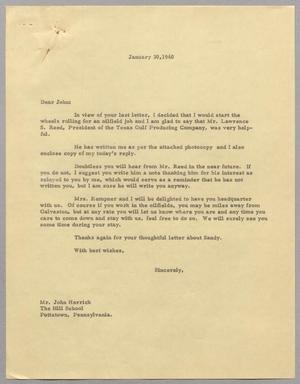 [Letter from Harris L. Kempner to John Herrick, January 30, 1960]