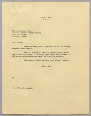 [Letter from Harris L. Kempner to Lawrence S. Reed, January 30, 1960]