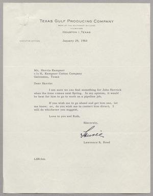 [Letter from Lawrence S. Reed to Harris L. Kempner, January 29, 1960]