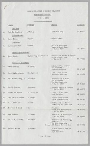 Houston Committee on Foreign Relations: Membership Directory, 1959-1960