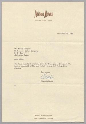 [Letter from Edward Marcus to Harris L. Kempner, December 28, 1964]