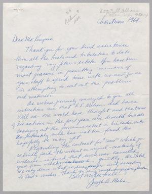 [Letter from Joseph A. Mehan to Harris L. Kempner, December 25, 1964]
