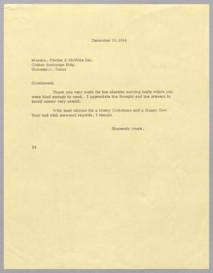 [Letter from Harris L. Kempner to Fowler & McVitie, Inc., December 22, 1964]