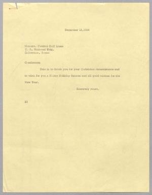 Primary view of object titled '[Letter from Harris L. Kempner to Central Gulf Lines, December 12, 1964]'.