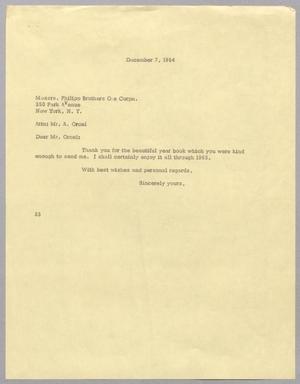 [Letter from Harris L. Kempner to A. Orcel, December 7, 1964]