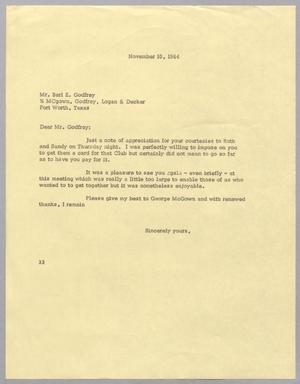 Primary view of object titled '[Letter from Harris L. Kempner to Berl E. Godfrey, November 10, 1964]'.