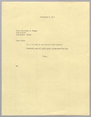 [Letter from Harris L. Kempner to Elisabeth D. Runge, November 4, 1964]