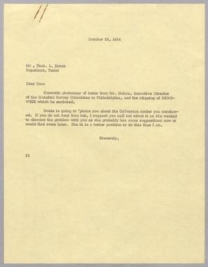Primary view of object titled '[Letter from Harris L. Kempner to Thomas L. James, October 29, 1964]'.