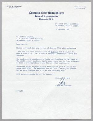 [Letter from Clark W. Thompson to Harris L. Kempner, October 14, 1964]