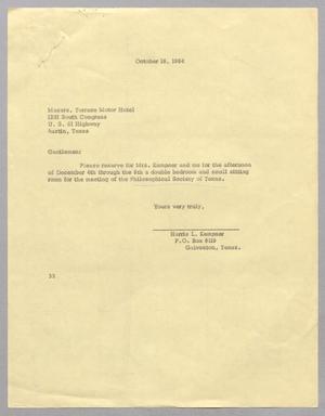 Primary view of object titled '[Letter from Harris L. Kempner to the Terrance Motor Hotel, October 16, 1964]'.