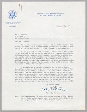 [Letter from Adlai E. Stevenson to Harris L. Kempner, October 16, 1964]