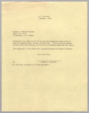 [Letter from Harris Leon Kempner to the National Theatre, October 8, 1964]