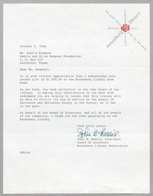 [Letter from John W. Harris to Harris L. Kempner, October 5, 1964]