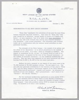 [Letter from the Navy League of the United States, October 1, 1964]