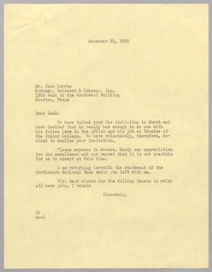 [Letter from Harris L. Kempner to Jack Currie, December 22, 1965]