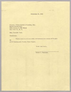 Primary view of object titled '[Letter from Harris L. Kempner to Alfred Dunhill of London, Incorporated, November 30, 1965]'.