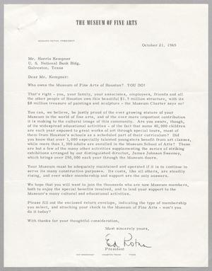 [Letter from The Museum of Fine Arts, Houston to Harris Leon Kempner, October 21, 1965]