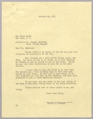 [Letter from Harris L. Kempner to Joseph Partelow, October 22, 1965]