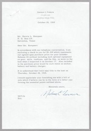 [Letter from Nelson C. Turner to Harris L. Kempner, October 20, 1965]