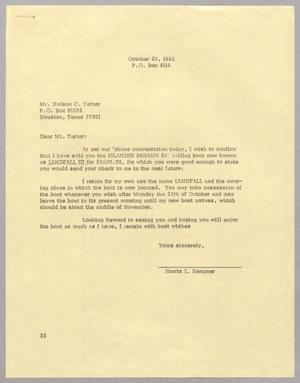 [Letter from Harris L. Kempner to Nelson C. Turner, October 20, 1965]