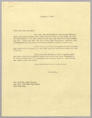 [Letter from Harris L. Kempner to Mr. and Mrs. Jerry Thomas, October 7, 1965]
