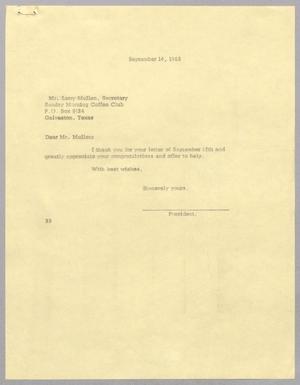 Primary view of object titled '[Letter from Harris L. Kempner to Larry Mullen, September 14, 1965]'.
