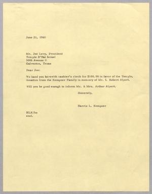 [Letter from Harris L. Kempner to Joe Levy, June 21, 1965]