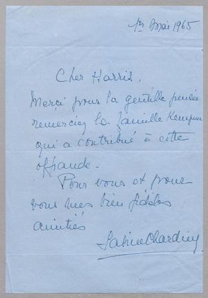 [Letter from Sabine Chardine to Harris L. Kempner, May 1, 1965]