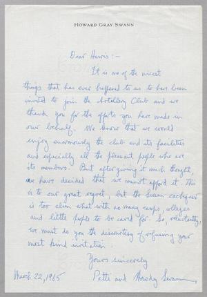 [Letter from Patti and Howard Gray Swann to Harris Leon Kempner, March 22, 1965]