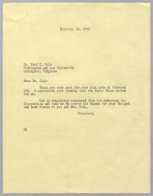 [Letter from Harris Leon Kempner to Fred C. Cole, February 13, 1965]