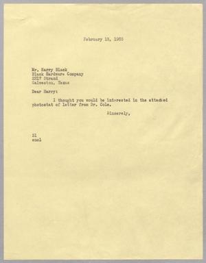 [Letter from Harris Leon Kempner to Harry Black, February 13, 1965]