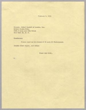 [Letter from Harris Leon Kempner to Alfred Dunhill of London, February 9, 1965]