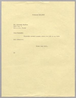 [Letter from Harris Leon Kempner to Kenneth Shelton, February 1, 1965]