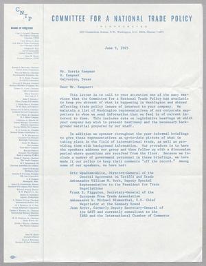 [Letter from John W. Hight to Harris L. Kempner, June 9, 1965]