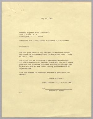 [Letter from Arthur M. Alpert to Reed Larson, May 21, 1965]