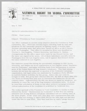 [Memorandum from Reed Larson of the National Right to Work Committee, May 7, 1965]