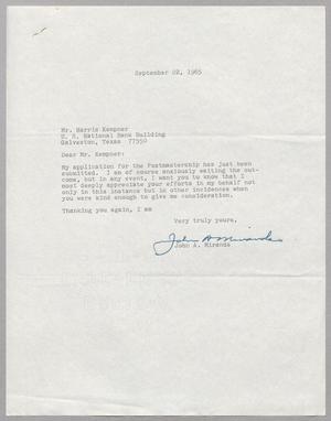 [Letter from john A. Miranda to Harris L. Kempner, September 22, 1965]