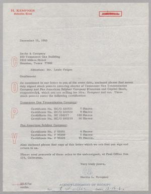 [Letter from Harris L. Kempner to Louis Feigon, December 15, 1965]