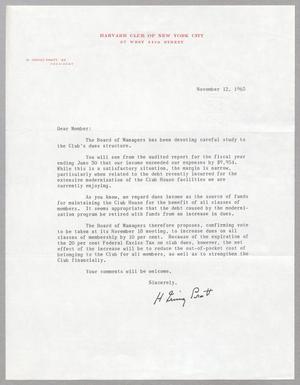 [Letter from the Harvard Club of New York City, November 12, 1965]
