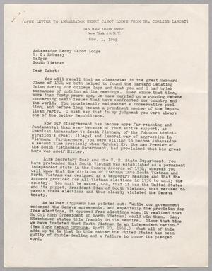 [Letter from Dr. Corliss Lamont to Ambassador Henry Cabot, November 1, 1965]